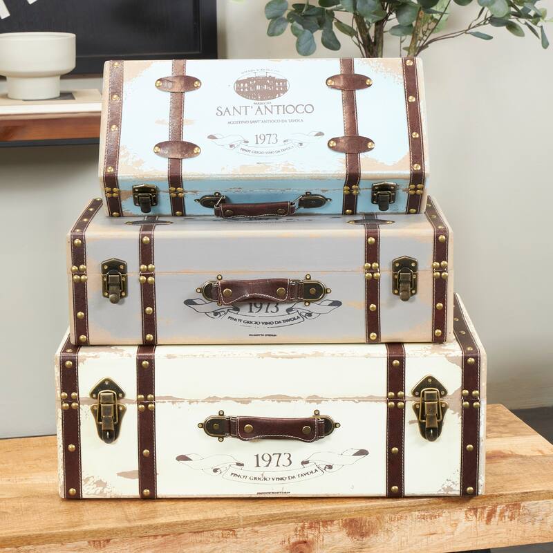 Multi Colored Wooden Nesting Decorative Trunk with Vintage Accents and Studs (Set of 3) - Multi