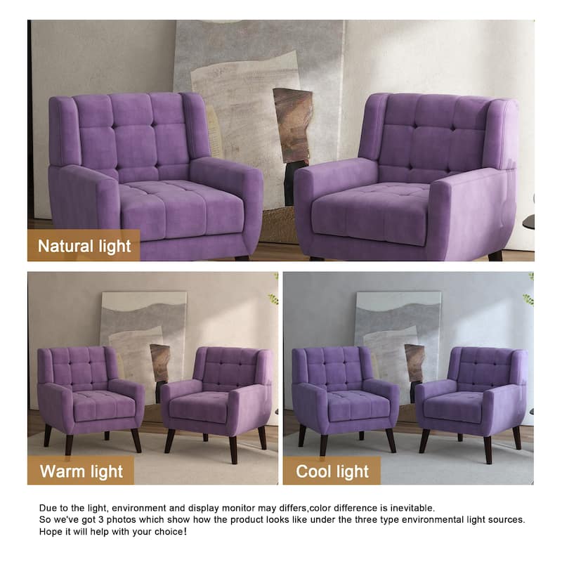 Tufted Wingback Accent Chairs Linen/Faux Leather/Velvet Armchairs Set of 2