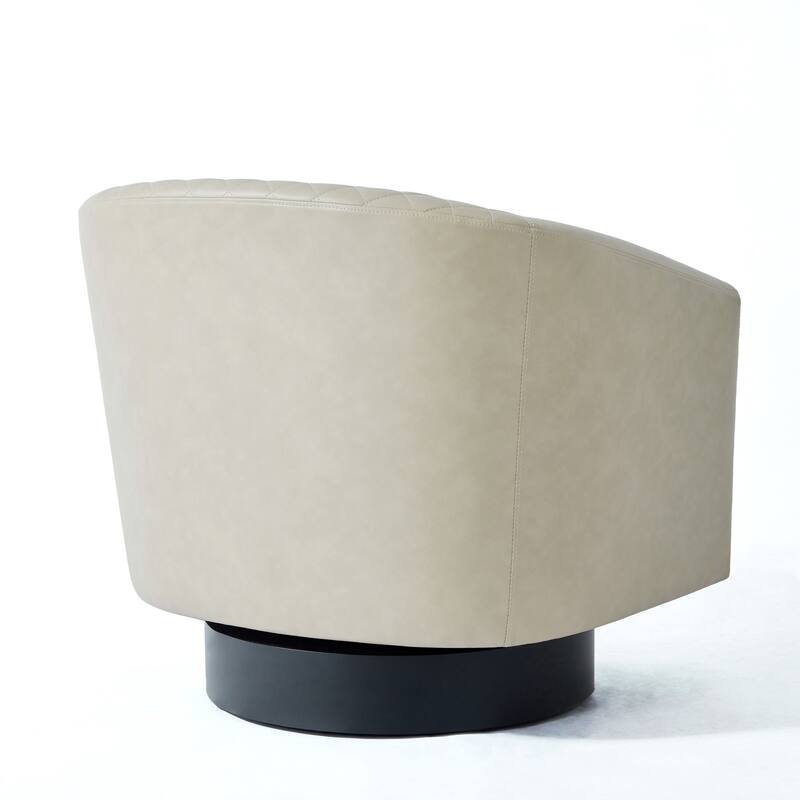 2 Set Tufted PU Vegan Leather Swivel Barrel Chair with Nailheads Trim