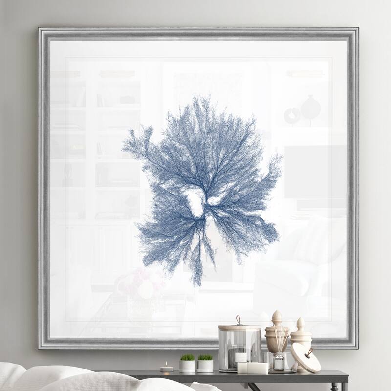 Navy Seaweed III -Black Framed Print