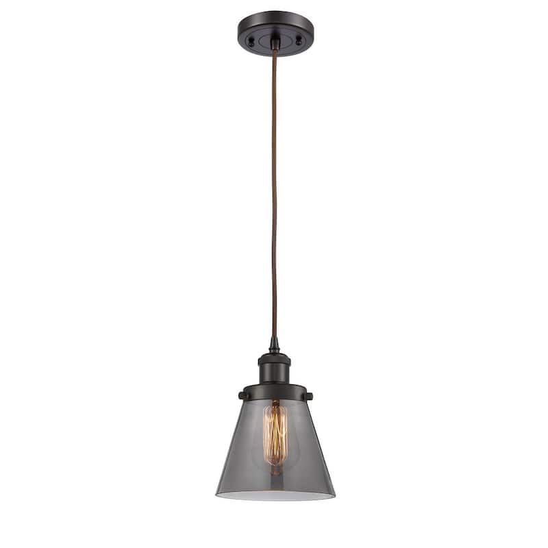 Innovations Lighting Small Cone 6" Wide Mini Pendant - Cord Hung - Oil Rubbed Bronze / Plated Smoke