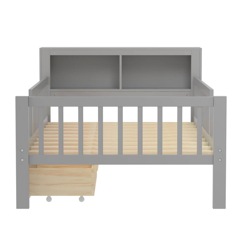 Bed with Headboard Storage Rack, Two Under-Bed Drawers
