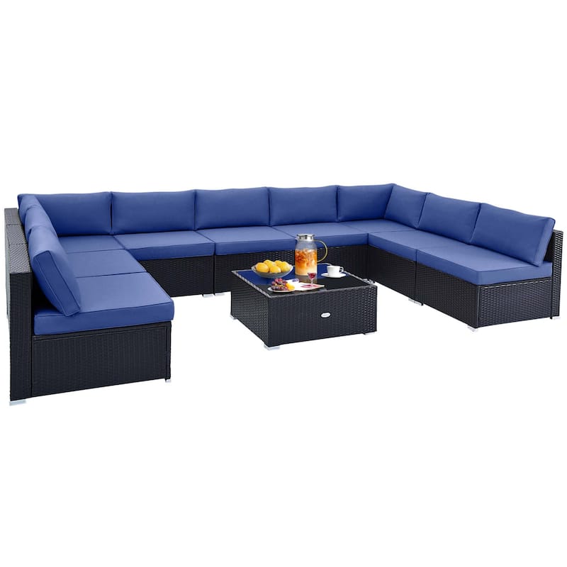 Costway 10 PCS Patio Rattan Furniture Set Outdoor Wicker Sofa Table - See Details