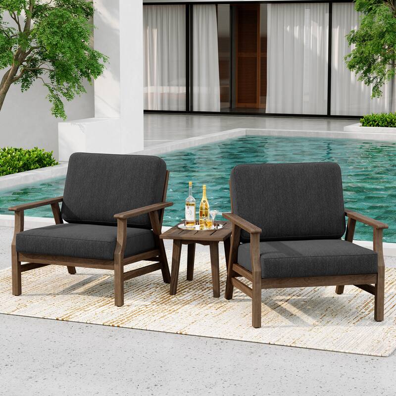 3-Piece Teak Outdoor Conversation Set with Cushions and Side Table