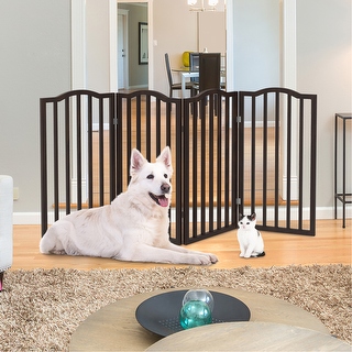 4 Panel Tall Decorative Indoor Foldable Dog Gate 72x32 Inch Wood Freestanding Pet Fence On Sale Bed Bath Beyond 23527394