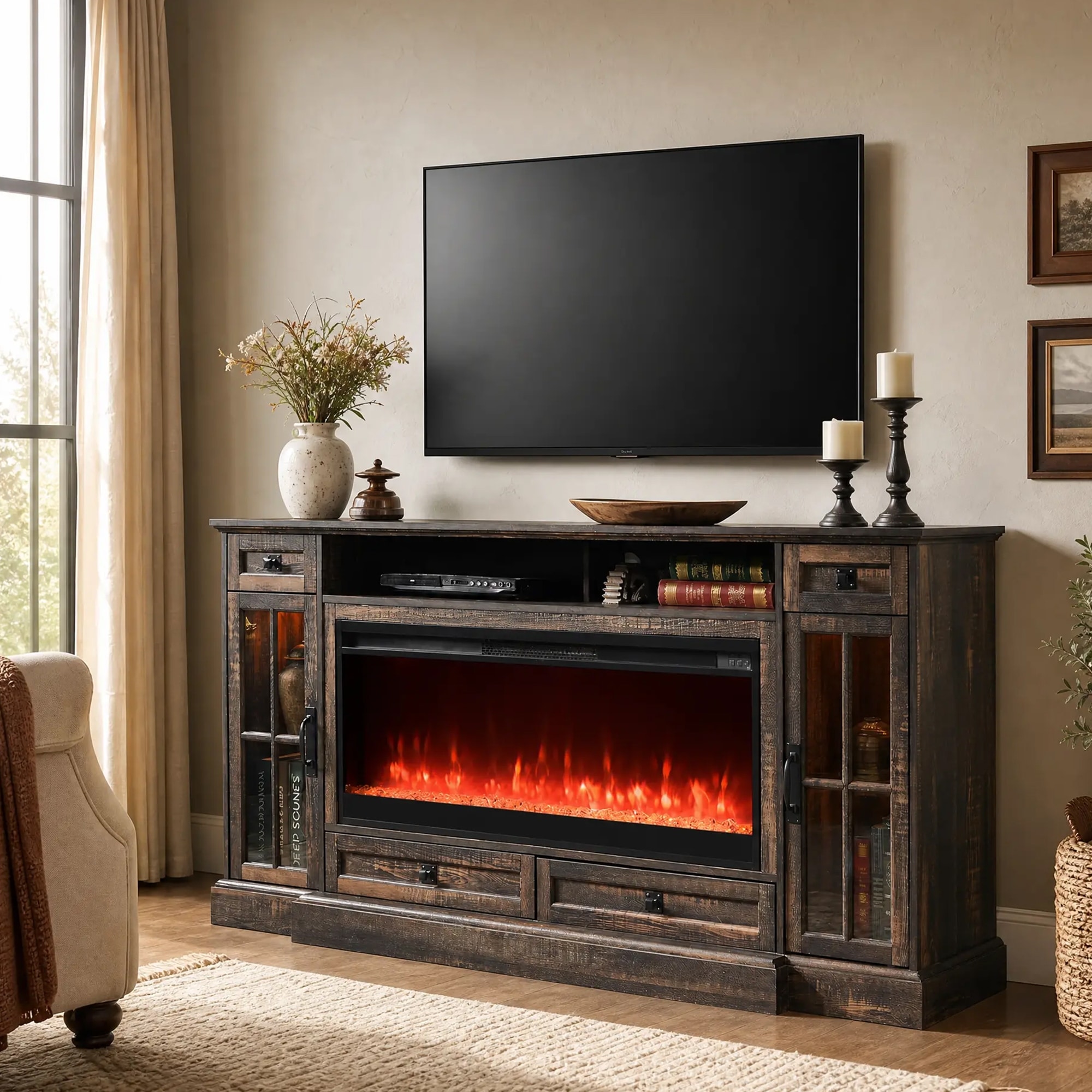 Fireplace TV Stand for 80 Inch TV, Entertainment Center,Media Console