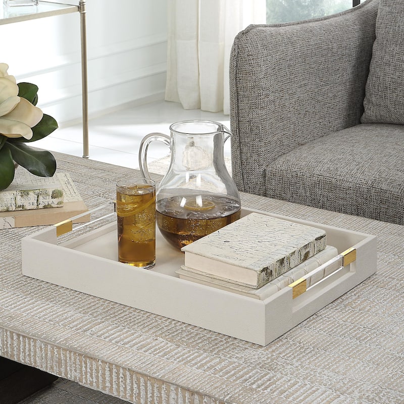 Uttermost 18060 Wessex 19" Wide Acrylic and MDF Tray - Brass / Clear / White