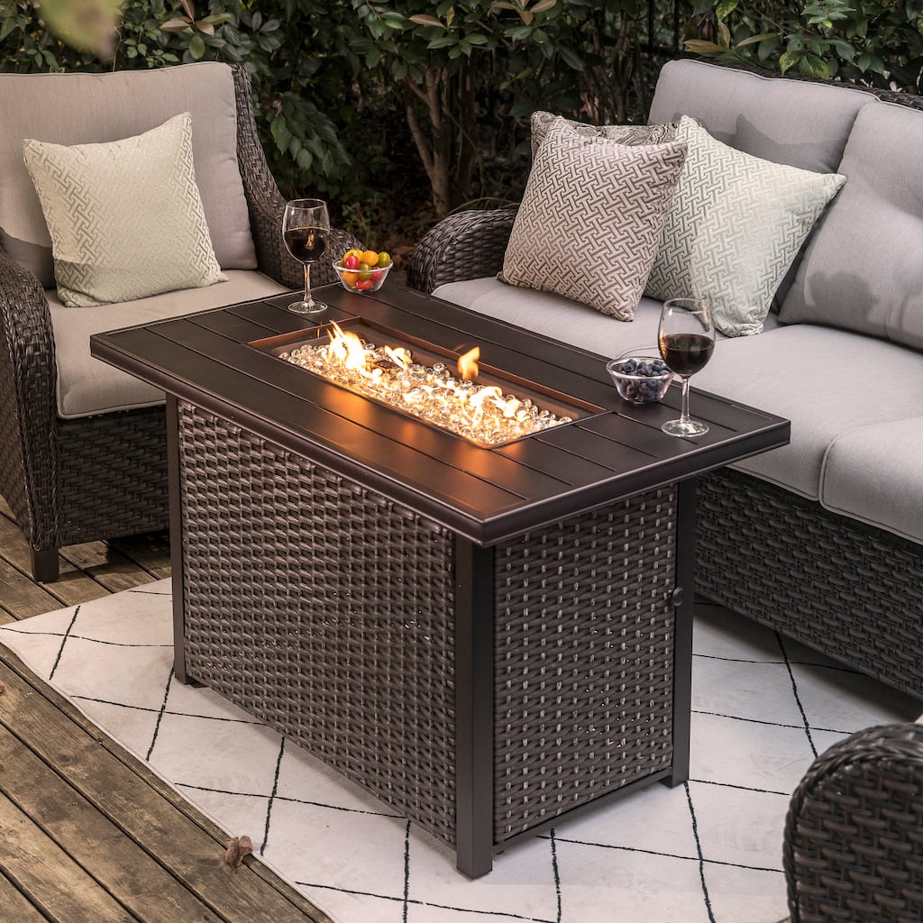 Nuu Garden Outdoor 43-inch 50,000 BTU Propane Gas Fire Pit Table, Dark Brown Color