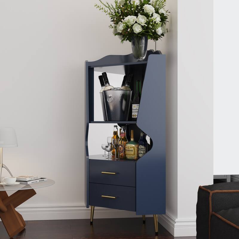 Rossetta Contemporary Elegance Mirrored Back Sideboard Bar Cabinet with Open Storage Shelves