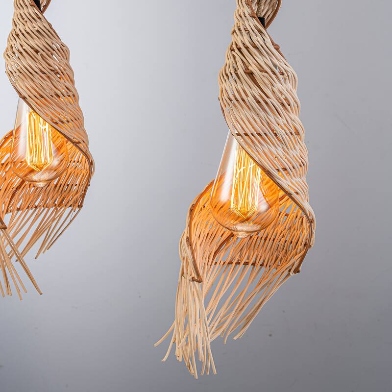 Dena 3-Light Modern Rattan Kitchen Island Pendant Light - 24 Inch Wide