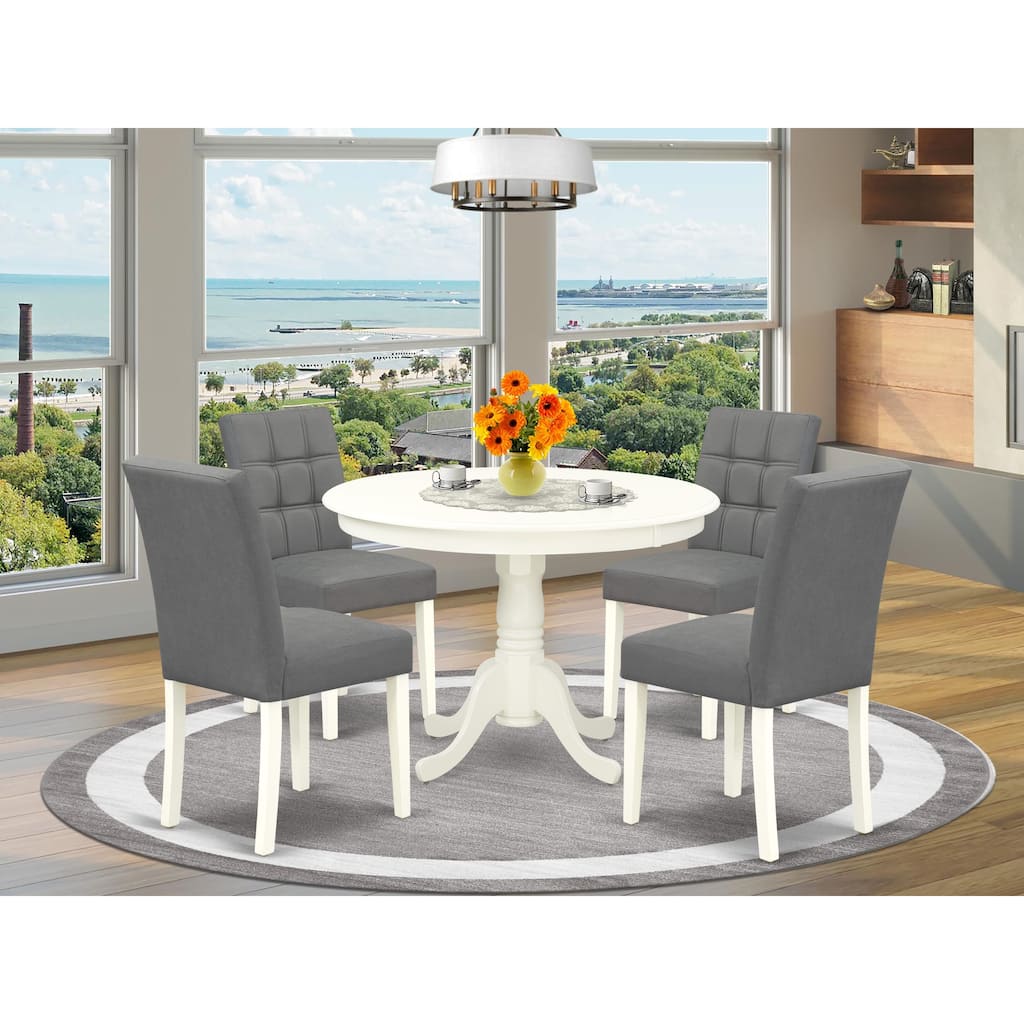 East West Furniture Dinette Set Consists of a Round Kitchen Table and Chairs, Linen White (Pieces Options)