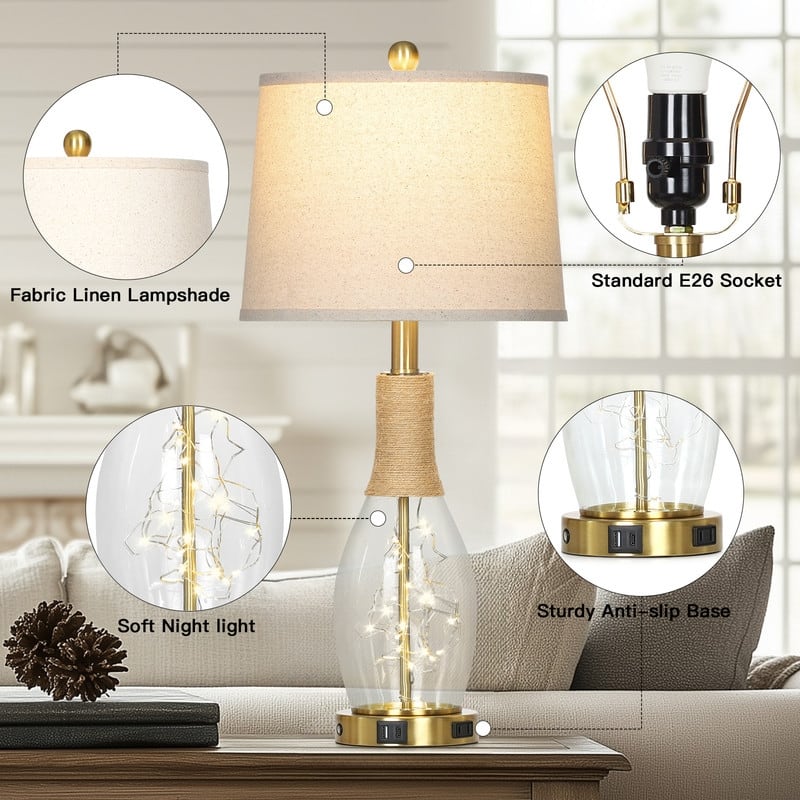 23-Inch Light Blue Ceramic Table Lamps with Gold Accents - Set of 2 - 12'' x 12'' x 27.5