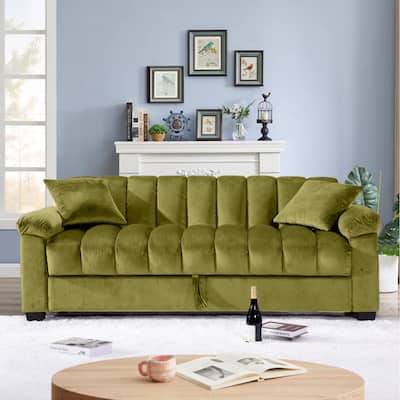 82.7'' Velvet Storage Convertible Sofa Sleeper Couch with 2 Pillows