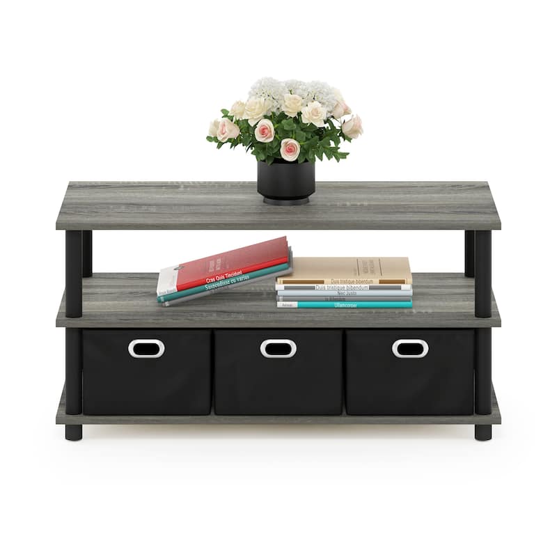 Furinno Frans Turn-N-Tube Coffee Table with Bin Drawers, French Oak Grey/Black/Black