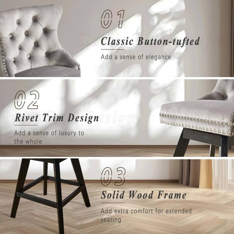 Tufted Swivel Velvet Rubberwood Nailhead Barstools (Set of 4)