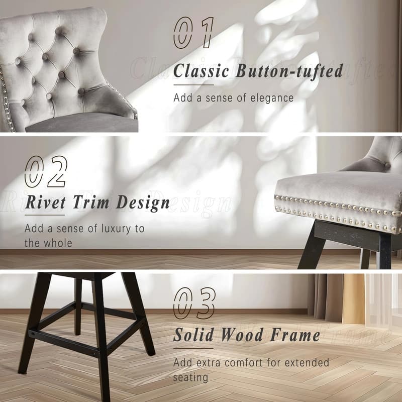 Velvet Wing-Back Tufted Nailhead Upholstered Bar Stools (Set of 4)