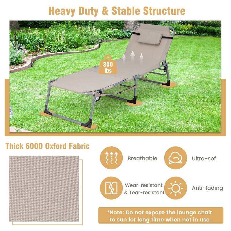 Costway Outdoor Folding Chaise 5-Position Lounge Chair with Face Hole - See Details