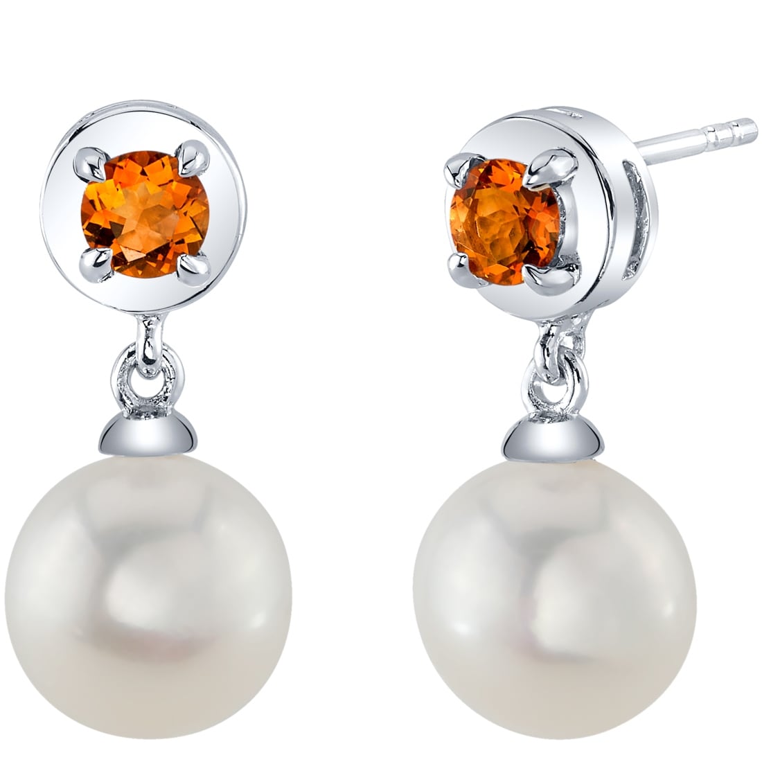 Oravo Freshwater Pearl and Citrine Birthstone Sterling Silver Drop Earrings