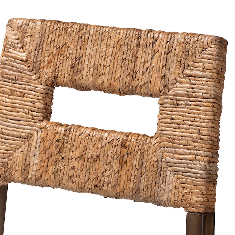 Porsha Modern Bohemian Dark Brown Finished Mahogany Wood and Natural Rattan Dining Chair