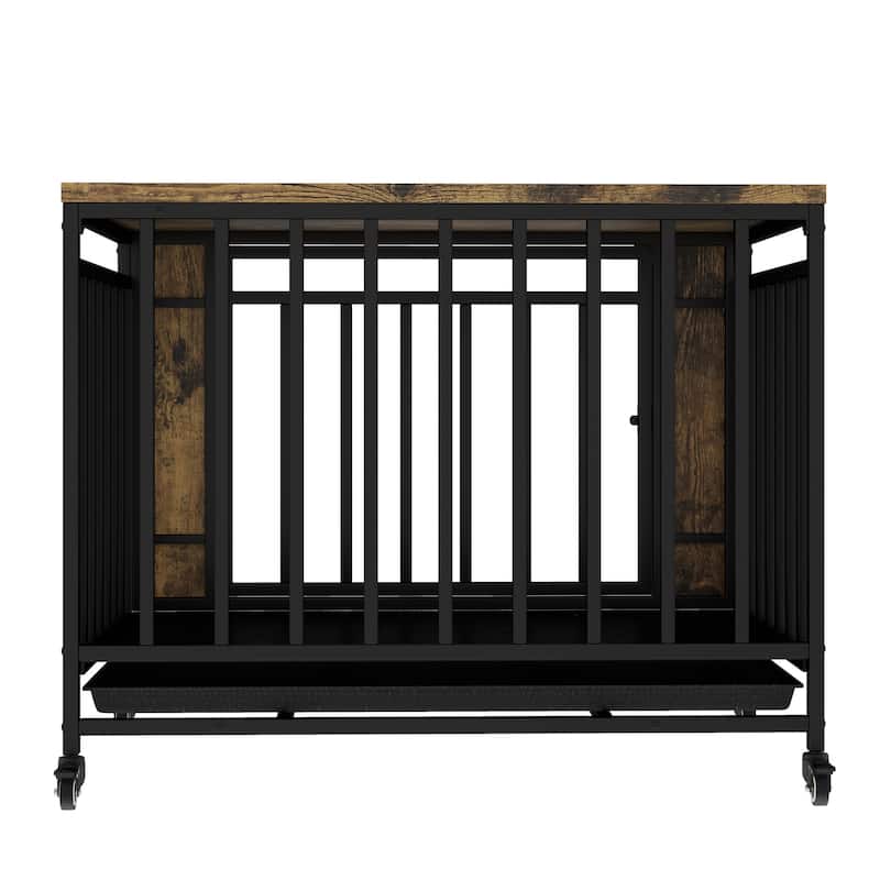 GDFStudio - Kary Wooden Dog Crate Furniture with Iron Door and Tray for Medium/Small Dogs