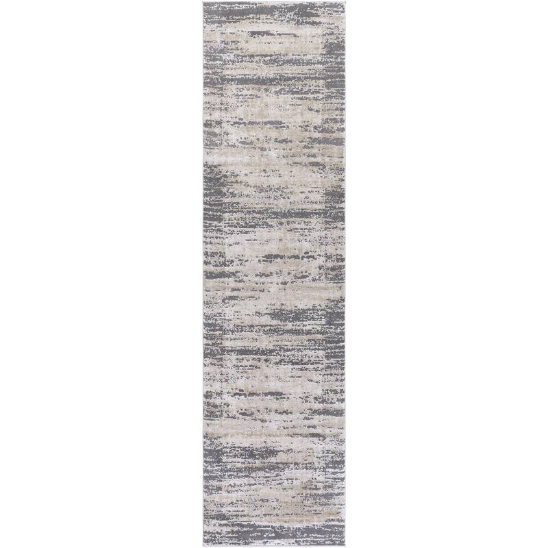 Livabliss Tibetan Modern & Contemporary Abstract Area Rug - Grey - 2' 7" x 10'