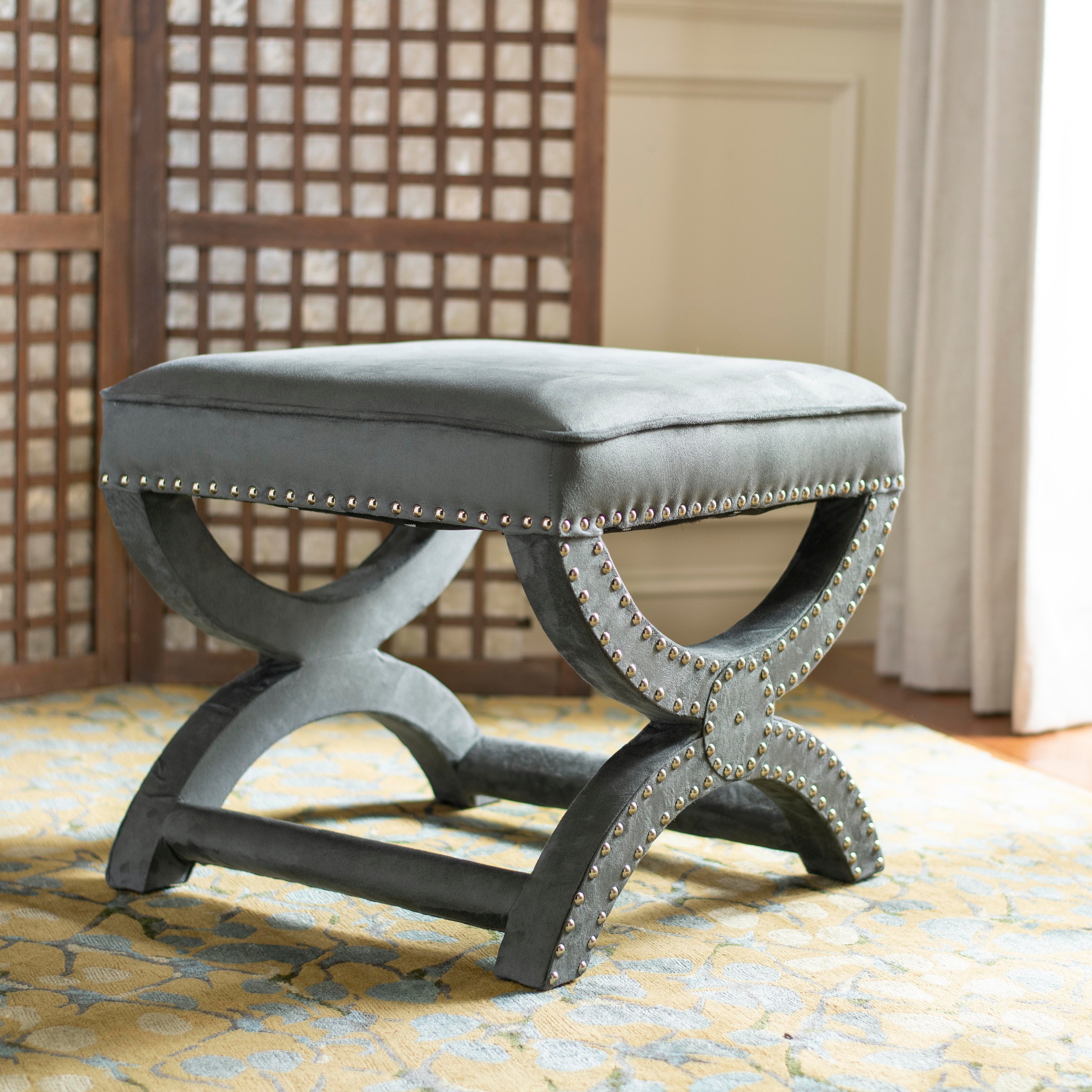 SAFAVIEH Dante X-Bench Pewter Grey Ottoman