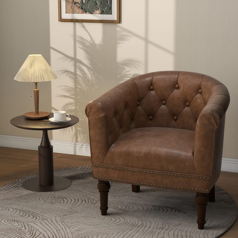 Contemporary PU Leather Tufted Barrel Accent Chair