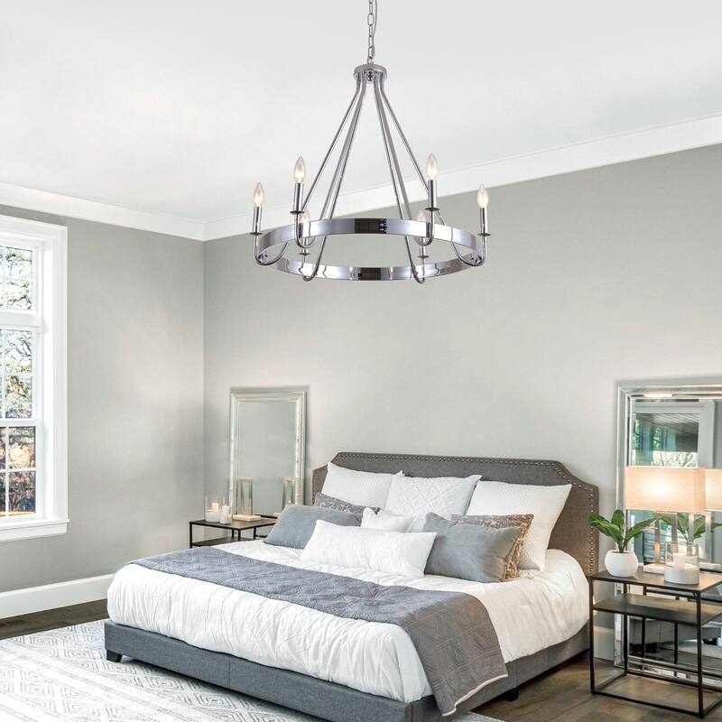 Bella Depot 28" 6-Light Silver Metal Chandelier Adjustable Pendant Light for Dining Room Bedroom
