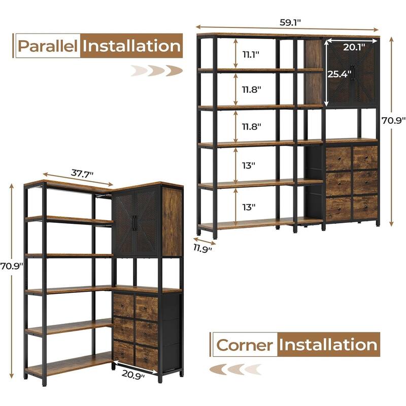 Corner Bookshelf 6 Fabric Drawers Bookcase Display Shelf
