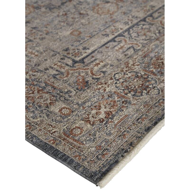 Gilford Rustic Persian Farmhouse Rug, Denim Blue/Rust, Accent Rug
