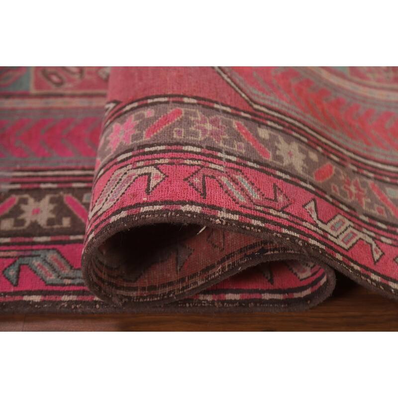 Hand Knotted Oriental 100% Wool Carpet Traditional Tribal Pink Meshkin Runner Rug - 9' 5'' X 3' 9''