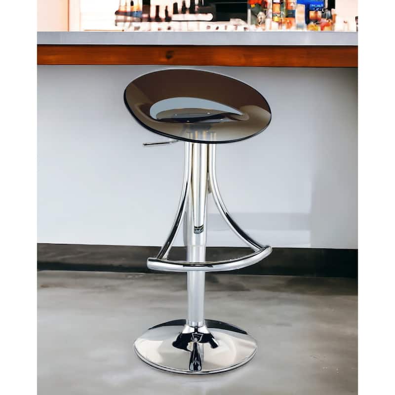 Dark Gray And Silver Acrylic And Metal Low Back Adjustable Height Bar Chair - Dark Gray