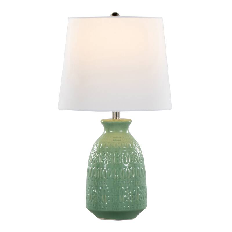 Porch & Den Claudia 20" Ceramic Table Lamp with Patterned Base & Linen Shade (Set of 2) - 20