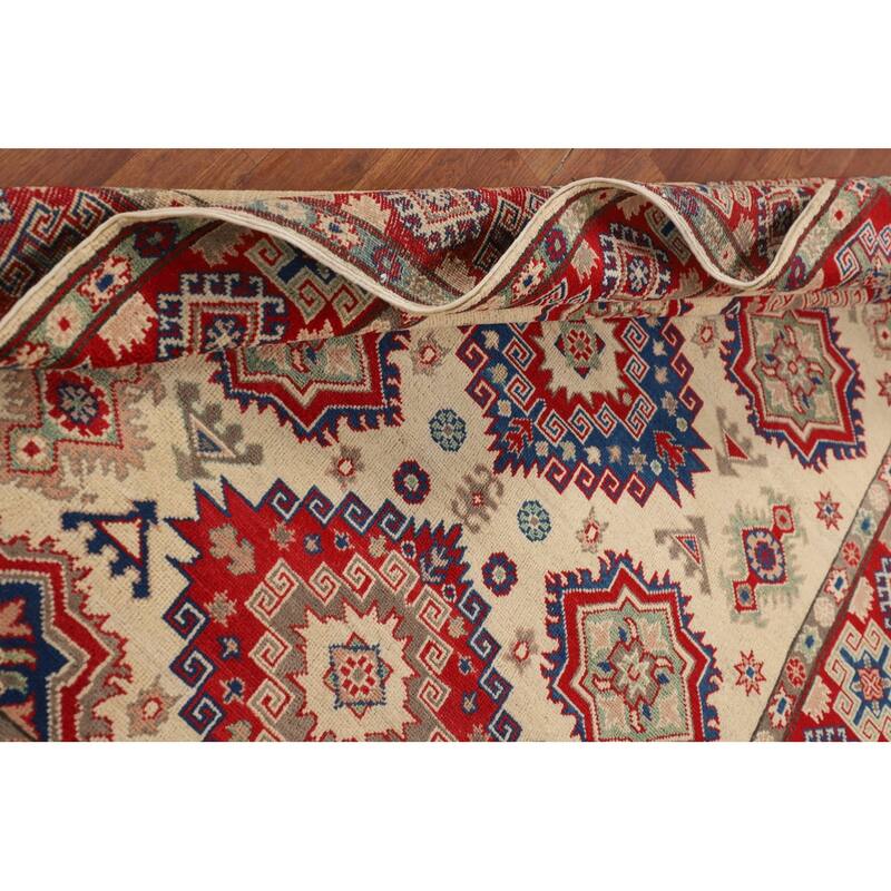 Geometric Kazak Oriental Area Rug Living Room Handmade Wool Carpet - 4'11" x 7'0"