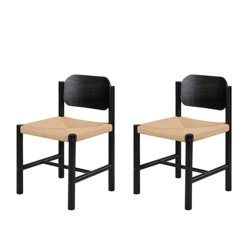 Wooden Dining Chairs with Rope Weave Seat, Modern Armless Kitchen Chairs Farmhouse Accent Chairs, Set of 2