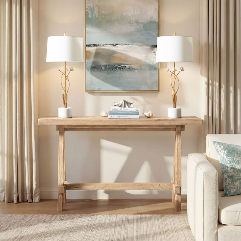 Jennifer Taylor Home Hawthorne 60" Solid Reclaimed Elm Trestle Console Table - Heritage Light Natural Brown Reclaimed Elm