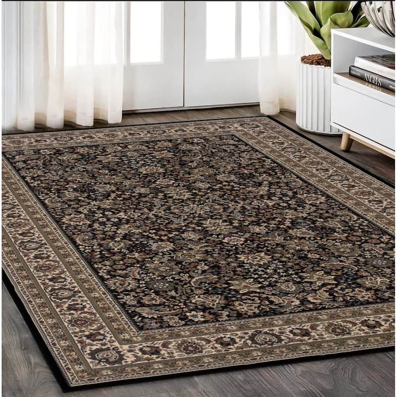 HomeRoots Oriental Traditional Runner Area Rug - Black/Brown - 92.52 in. x 62.99 in.  x 0.43 in. - Rectangle