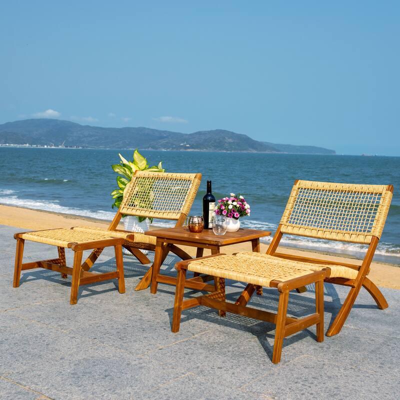 SAFAVIEH Lissy Acacia/ Rope Outdoor Chair & Table Set - 24W x 28D x 31H