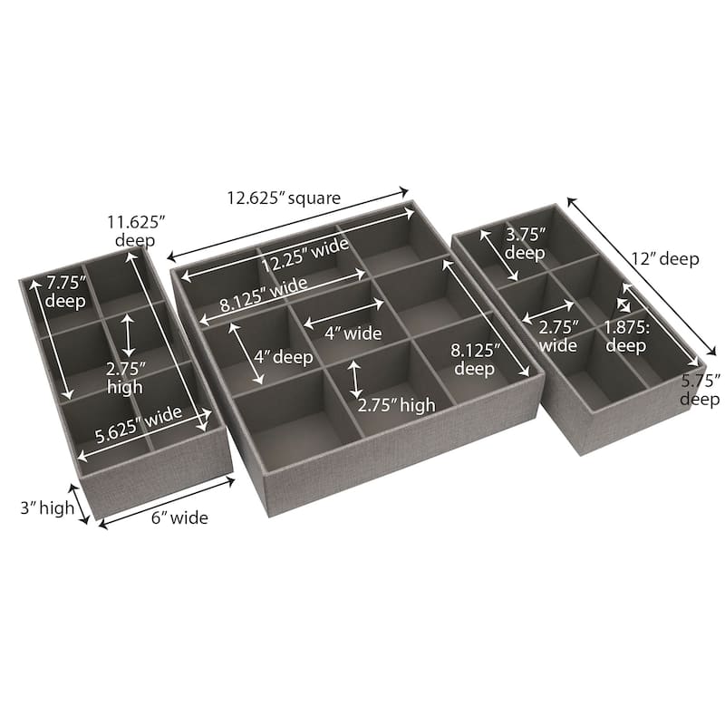 Household Essentials 3-Piece Drawer Organizers Starter Set, Silver