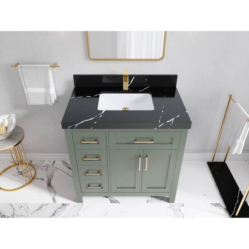 Willow Collections 36 in. W x 22 in. D Cambridge Single Sink Bathroom Vanity Center with Countertop - 2”Calacatta Black - Evergreen