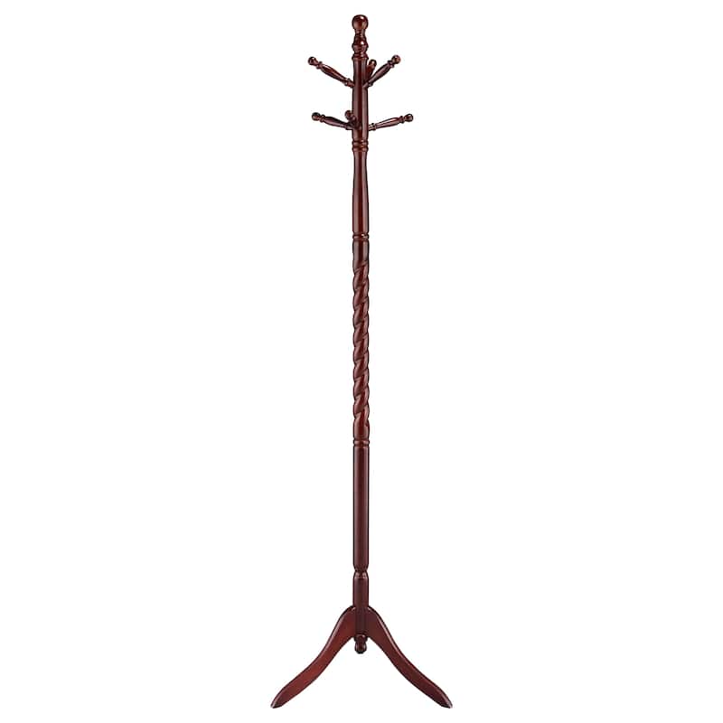 Riona 6 Hook Freestanding Wood Coat Rack Hat Hanger Merlot
