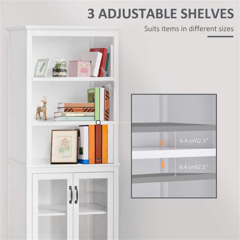 70" Tall Wooden Bookcase with Adjustable Shelves and Glass Door Storage Cabinet for Living Room - 30" W x 15.75" D x 70.75" H