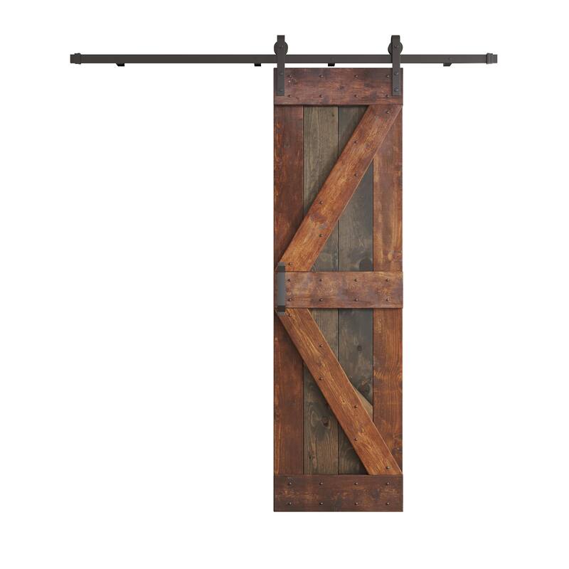 Coast Sequoia 30in x 84in K Series Multi-Color Pine Wood Sliding Barn Door With Hardware Kit - Aged Barrel / Dark Walnut