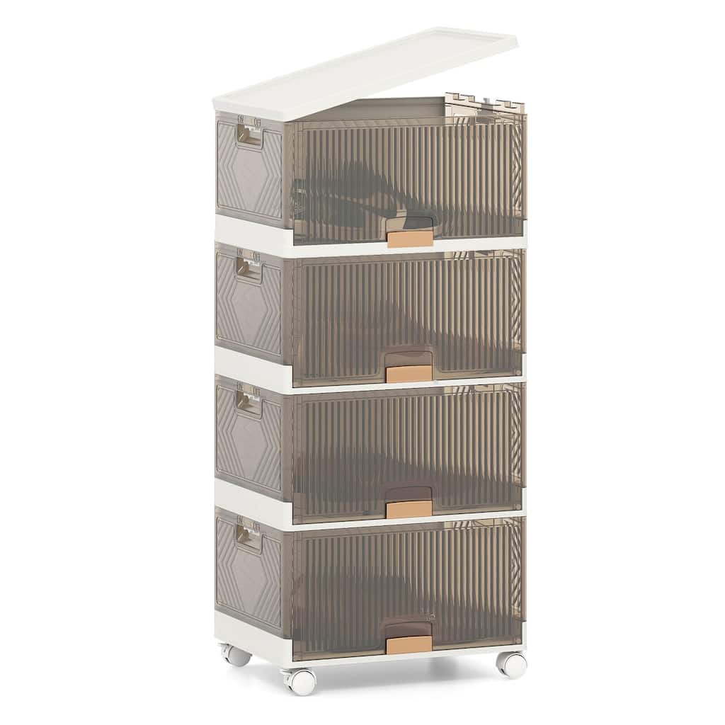 Costway 4-Cube Stackable Storage Bins with Detachable Wheels 13.5Gal - See Details