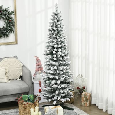 6 ft Snow Flocked Artificial Christmas Tree with 390 Tips for Indoor Holiday Decoration Easy Assembly and Stable Base