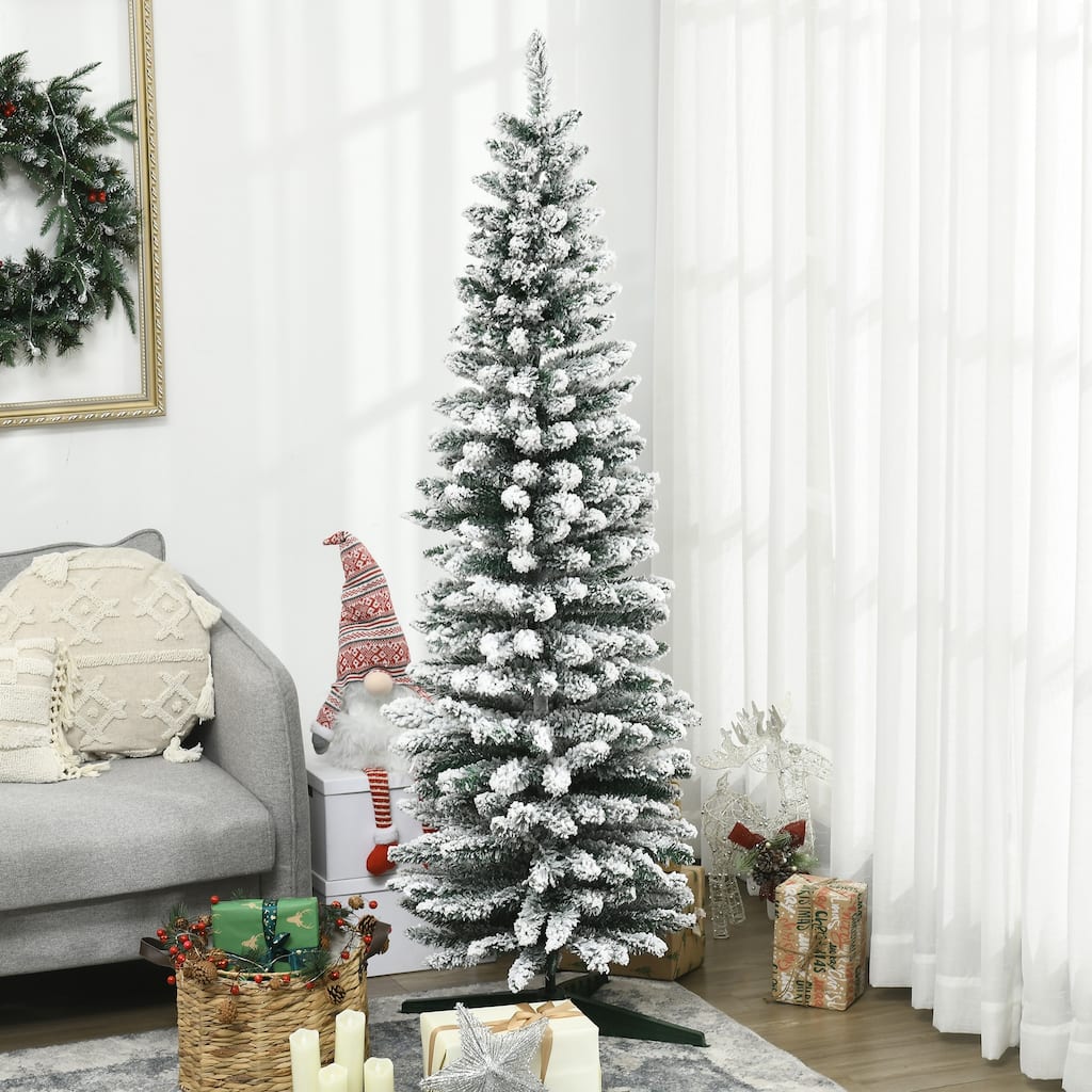 6 ft Snow Flocked Artificial Christmas Tree with 390 Tips for Indoor Holiday Decoration Easy Assembly and Stable Base