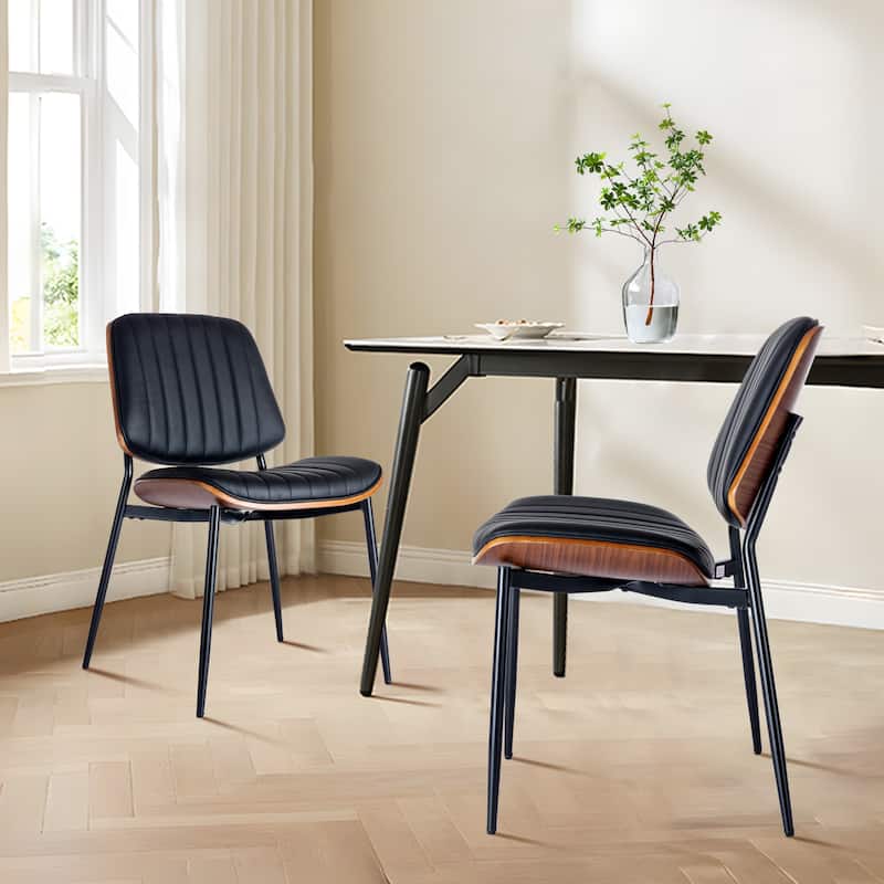 Mid Century Modern Retro Leather Dining Chair with Bentwood (Set of 2)