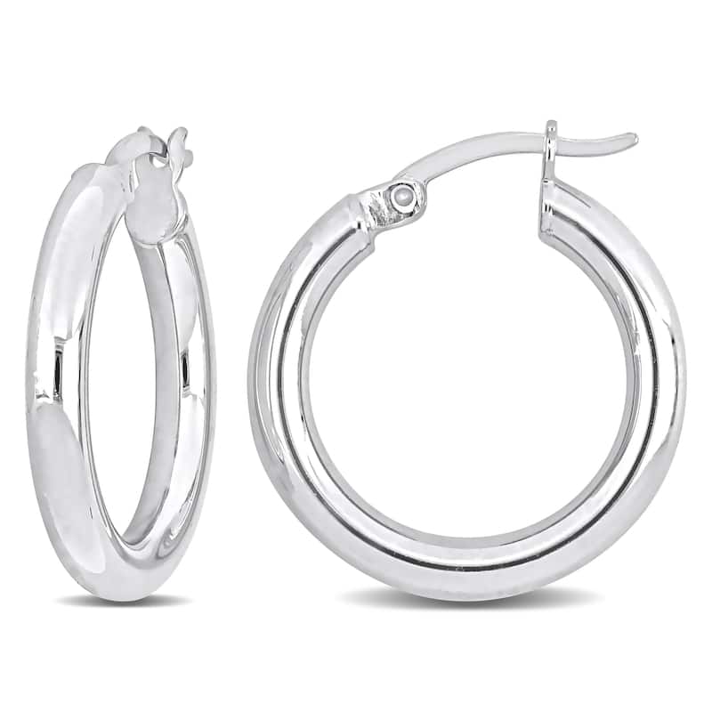 Miadora Sterling Silver 20mm Round Hoop Earrings