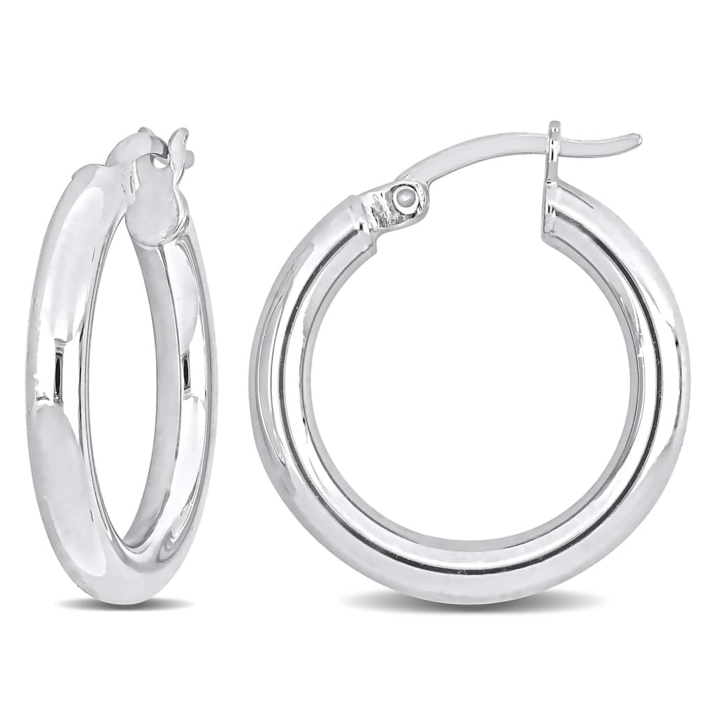 Miadora Sterling Silver 20mm Round Hoop Earrings
