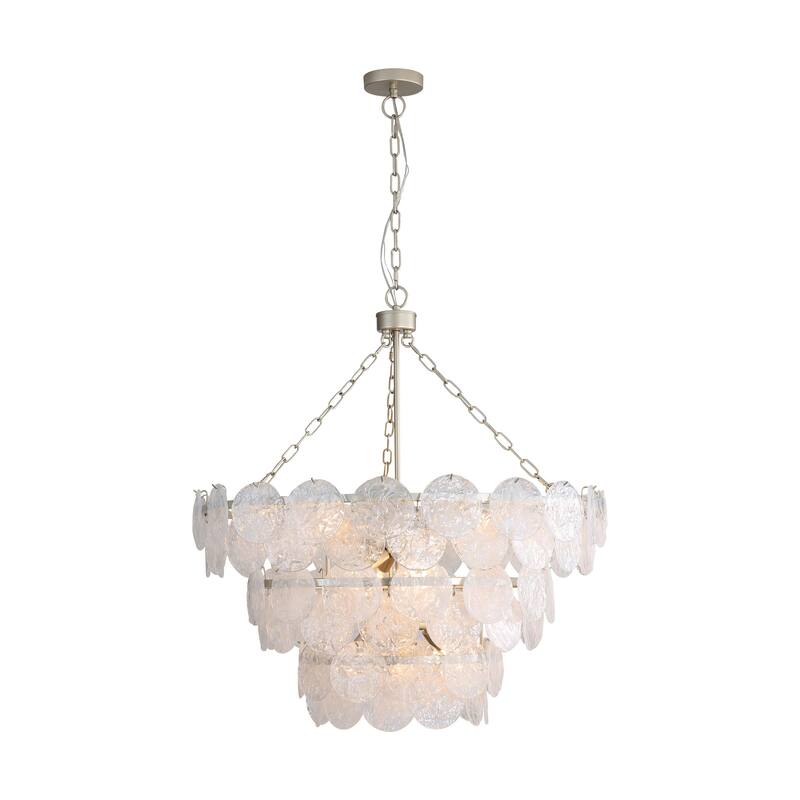 Cascada 3 Tier - 13 Light Pendant in Aegean Silver with Cirrus Cloud Glass Shade